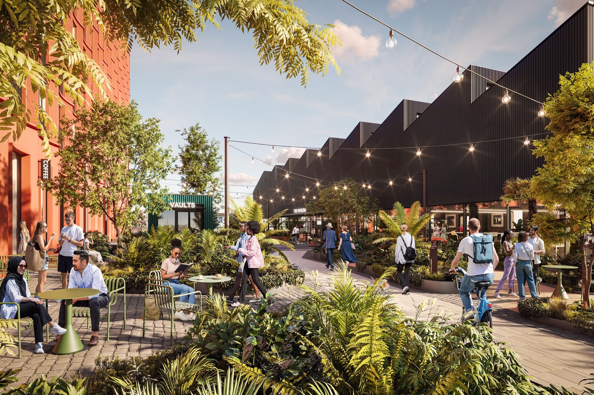 Lush, green public square.